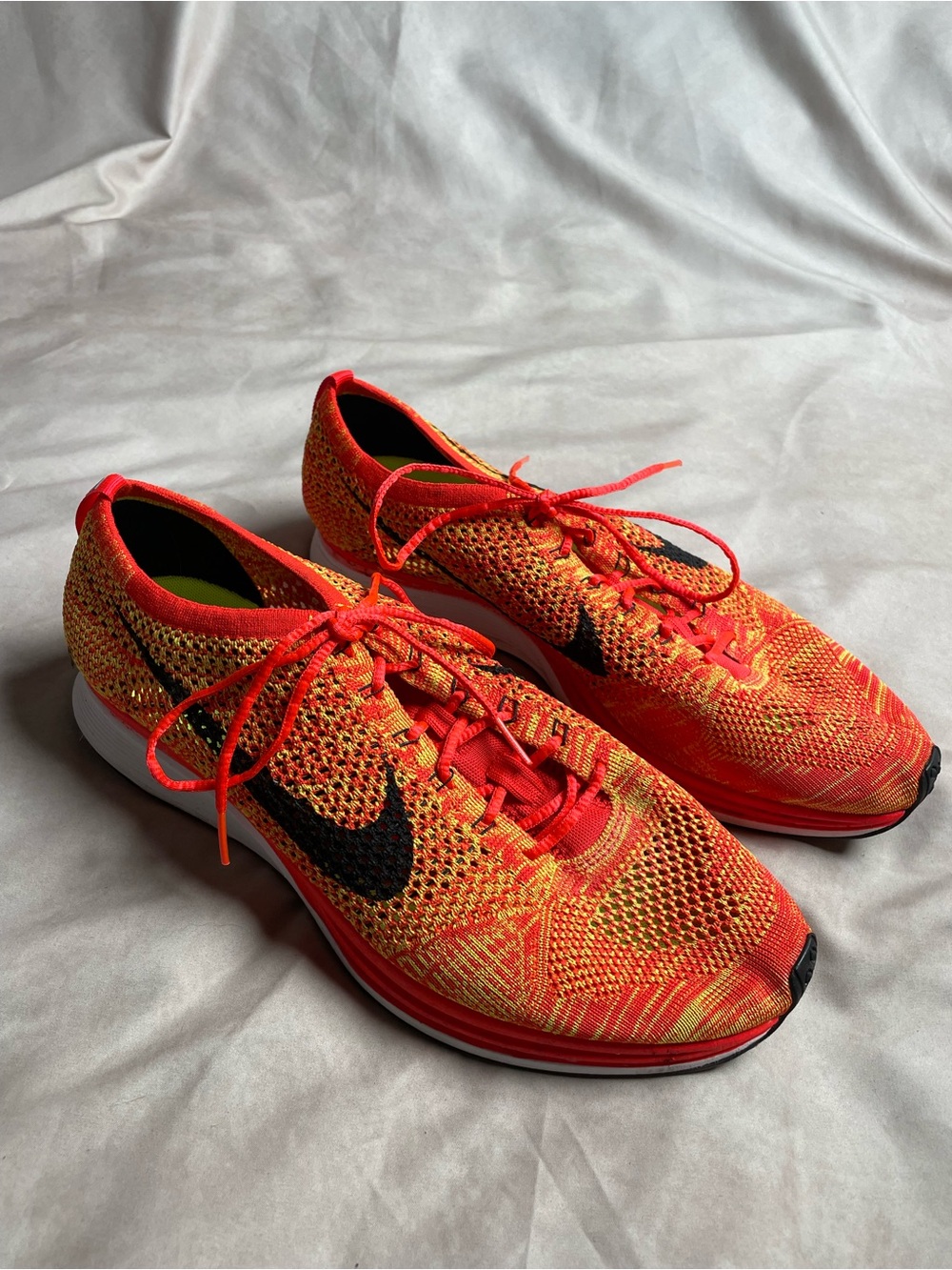 Nike Men’s Flyknit Racer Shoes - Orange with Black Swoosh